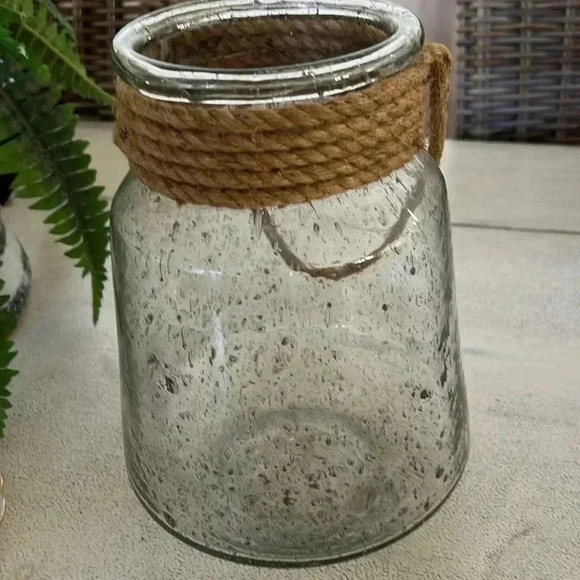 Seeded glass rope handle large jar - Picture 2 of 5